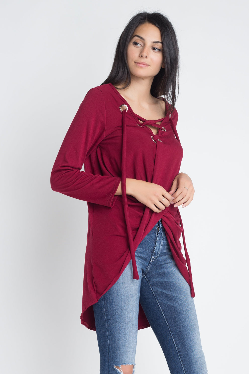 Women's Lace Up Wrap Long Sleeve Top.