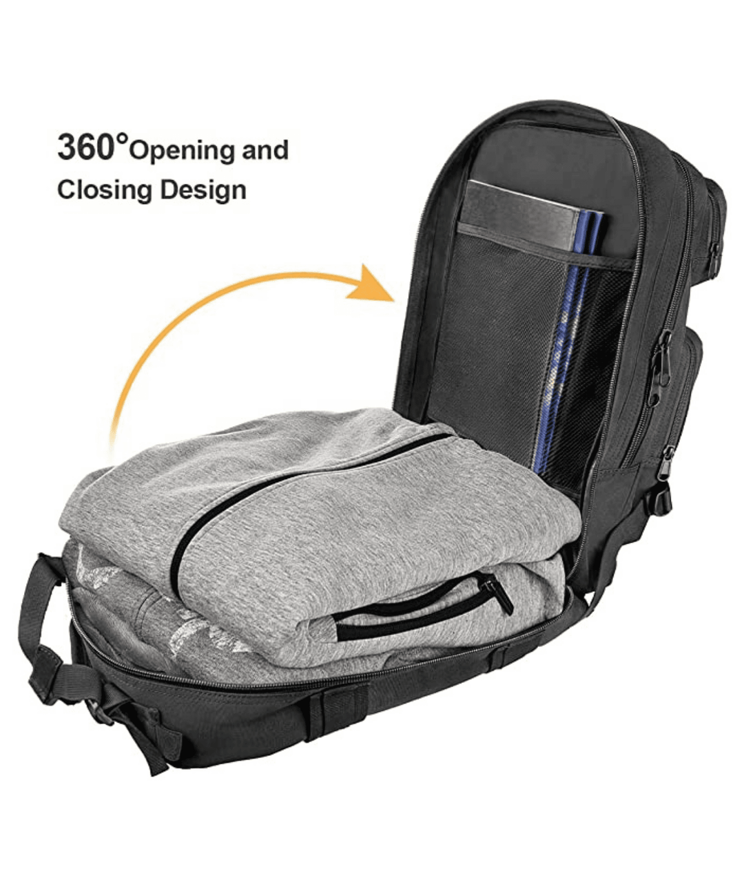Black Backpack 360 Opening and Closing Design