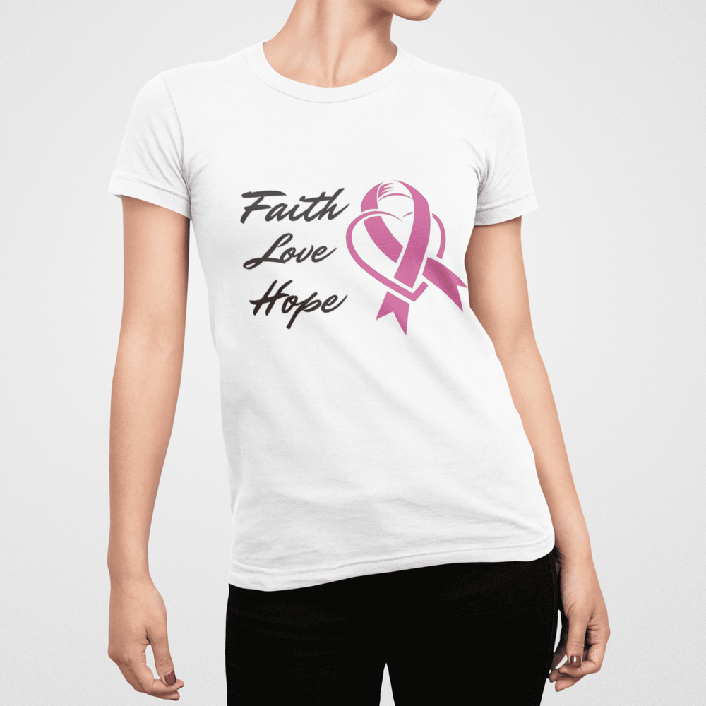 Faith Love Hope Pink Ribbon Theme T-Shirt.